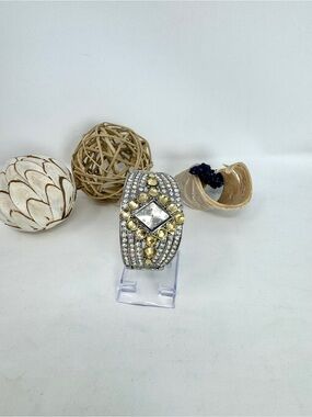 Denacci Silver Rhinestone Watch with Yellow & Clear Stones - New Battery